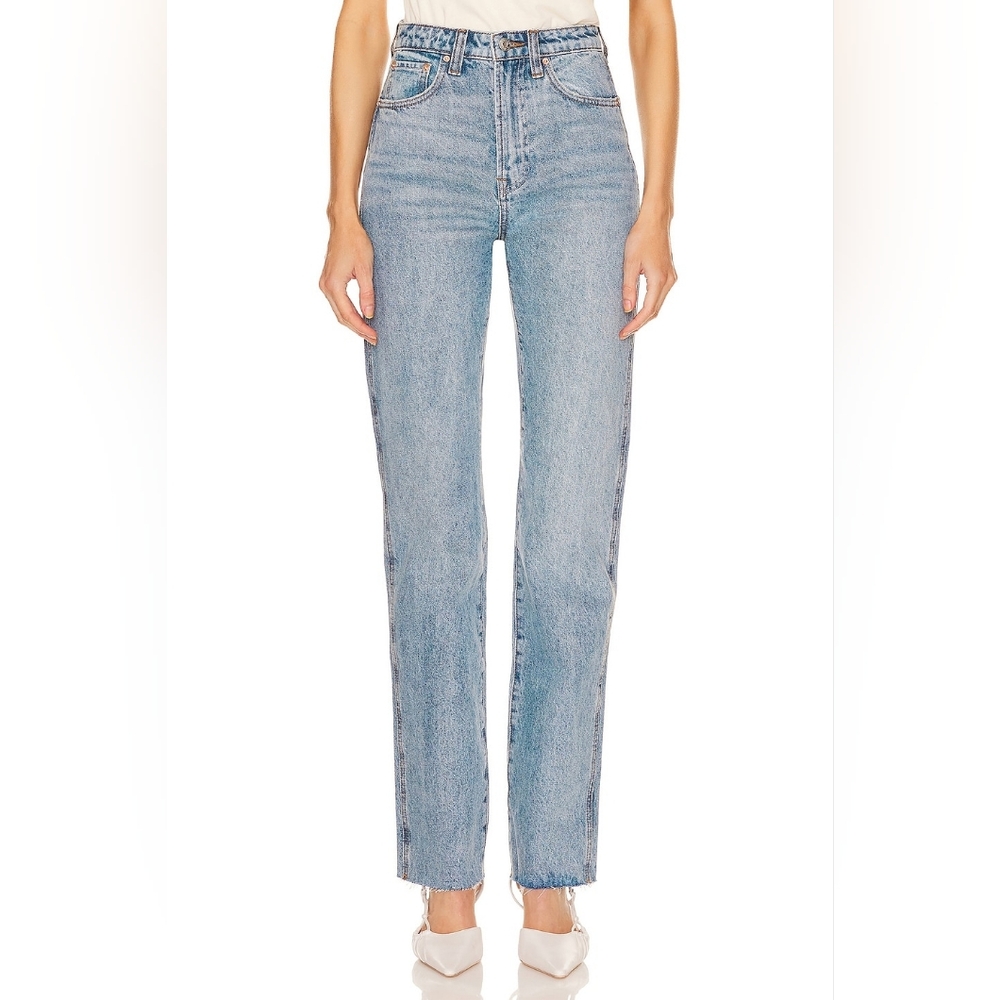 GRLFRND The Sara Super High Rise Slim Straight Jeans in Wave Hill